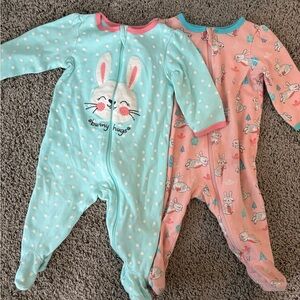 Lot of 2 zipper onesies Bunny Hugs Kids One Piece - Blue and Pink